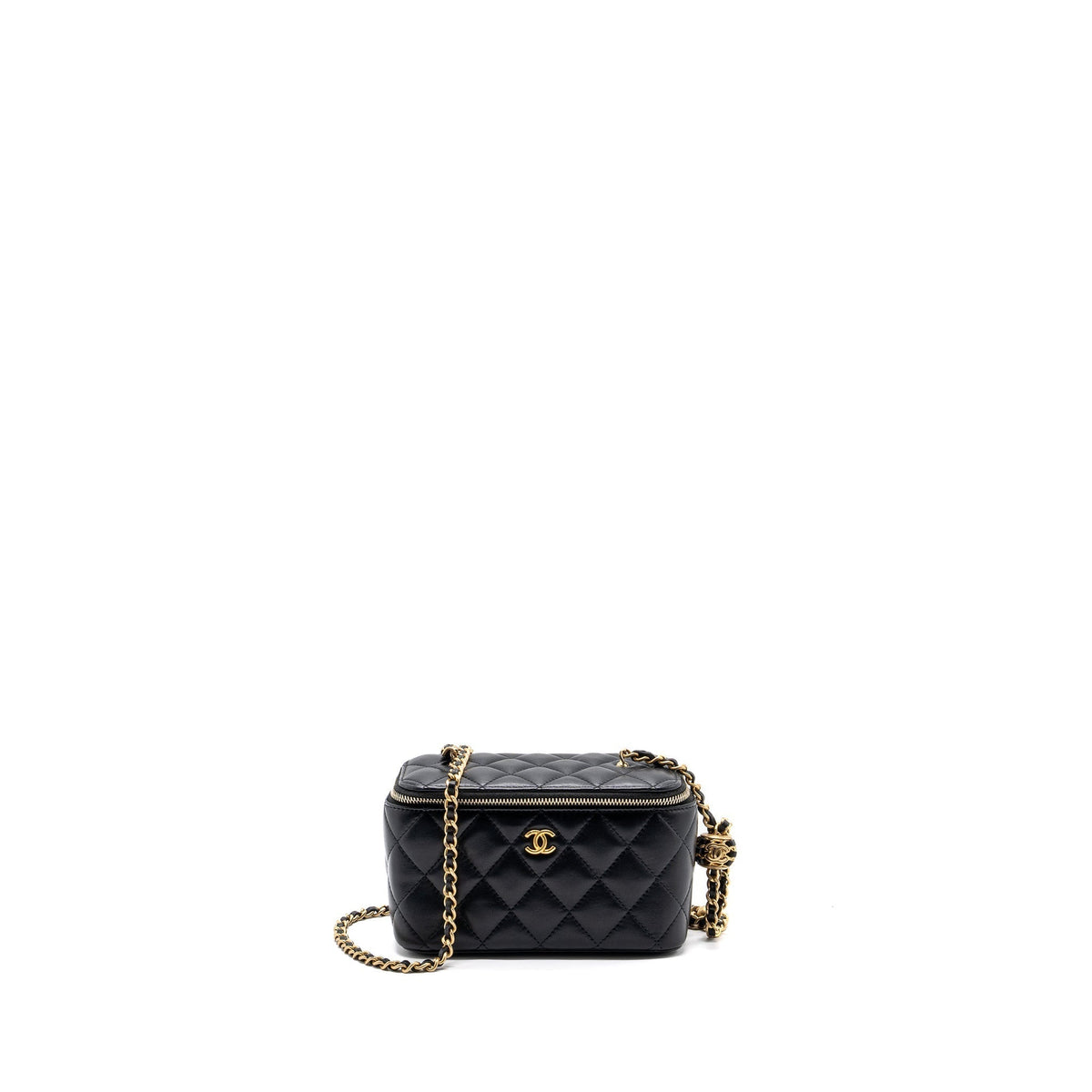 CHANEL PEARL CRUSH LONG VANITY CASE LAMBSKIN BLACK GHW