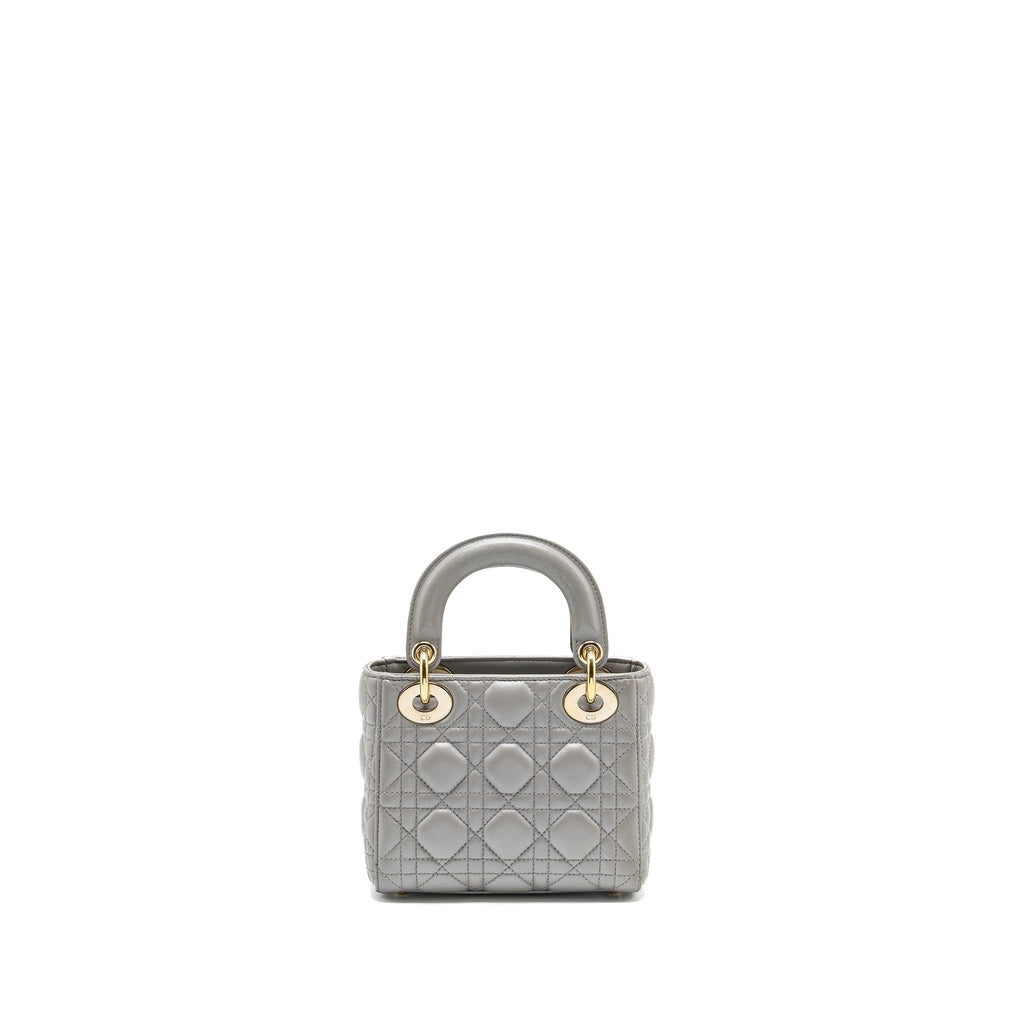 DIOR MINI LADY DIOR LAMBSKIN GREY LGHW