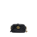 GUCCI GG MARMONT SMALL MATELASSE SHOULDER BAG CALFSKIN BLACK GHW