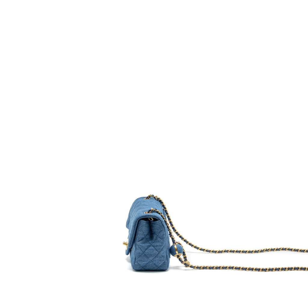 CHANEL PEARL CRUSH MINI SQUARE FLAP BAG DENIM BLUE GHW (MICROCHIP)