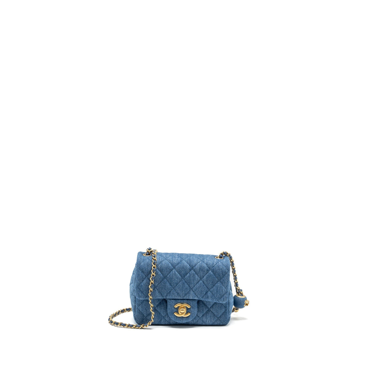 CHANEL PEARL CRUSH MINI SQUARE FLAP BAG DENIM BLUE GHW (MICROCHIP)