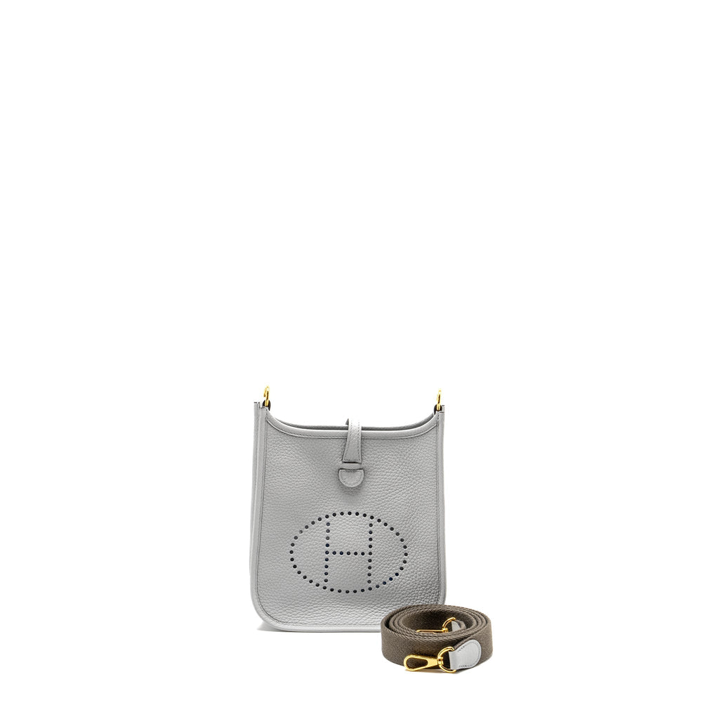 Hermes Mini Evelyne Clemence Bleu Pale/Gris Etain GHW