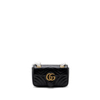 GUCCI MINI GG MARMONT MATELASSE BAG LEATHER BLACK GHW