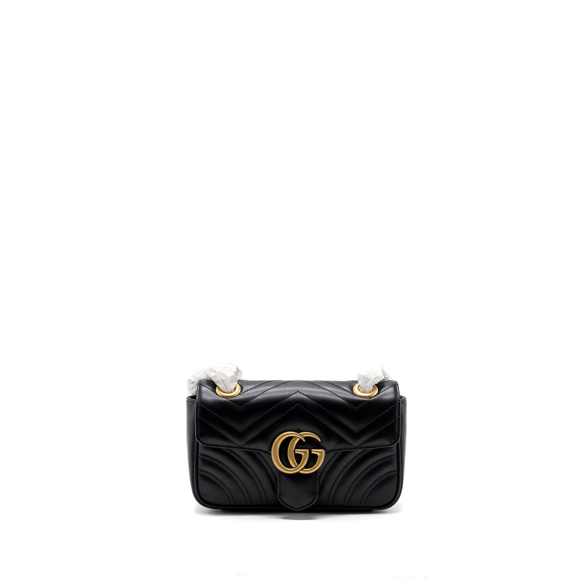 GUCCI MINI GG MARMONT MATELASSE BAG LEATHER BLACK GHW