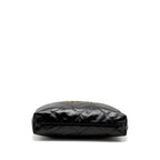 CHANEL MEDIUM 22 BAG GOLD LETTER SHINY CALFSKIN BLACK BRUSHED GHW (MICROCHIP)