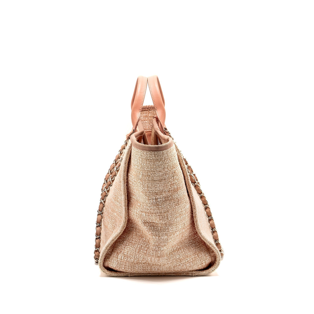CHANEL DEAUVILLE TOTE BAG CANVAS/ CALFSKIN PINK SHW