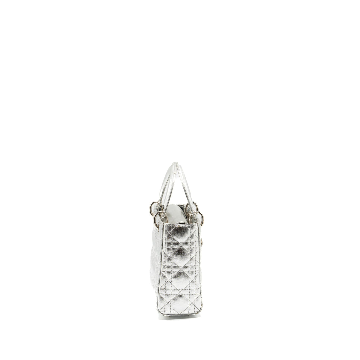 DIOR SMALL MY ABC LADY DIOR CANNAGE CALFSKIN METALLIC SILVER SHW