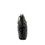 CHANEL MEDIUM 22 BAG GOLD LETTER SHINY CALFSKIN BLACK BRUSHED GHW (MICROCHIP)