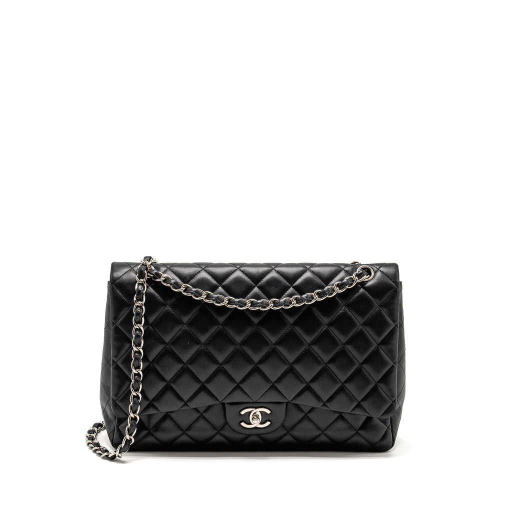 CHANEL MAXI CLASSIC SINGLE FLAP BAG LAMBSKIN BLACK SHW