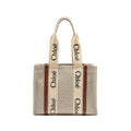 CHLOE WOODY TOTE BAG CANVAS IVORY / BROWN