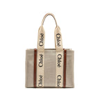 CHLOE WOODY TOTE BAG CANVAS IVORY / BROWN