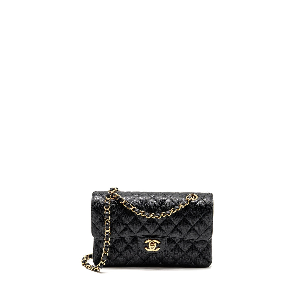 CHANEL SMALL CLASSIC DOUBLE FLAP BAG CAVIAR BLACK GHW (MICROCHIP)