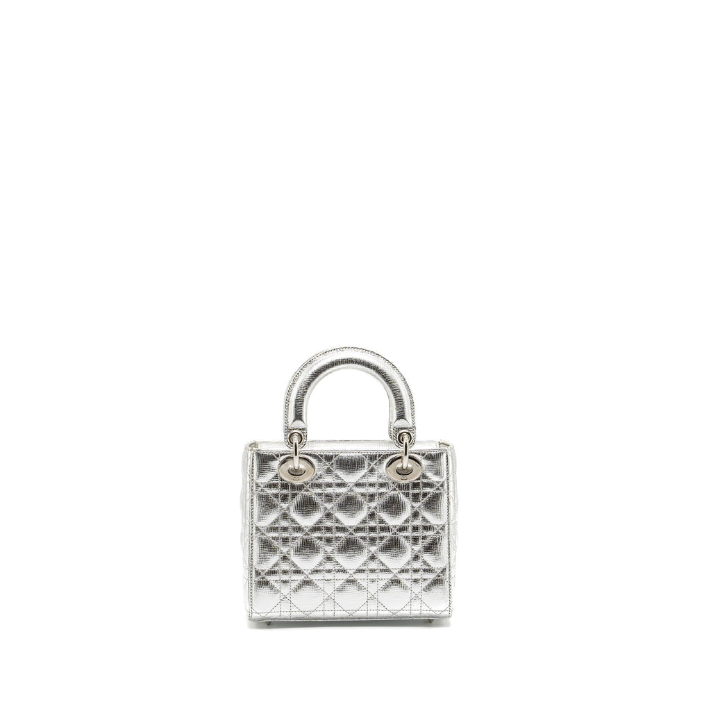 DIOR SMALL MY ABC LADY DIOR CANNAGE CALFSKIN METALLIC SILVER SHW