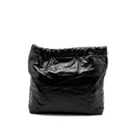 CHANEL MEDIUM 22 BAG GOLD LETTER SHINY CALFSKIN BLACK BRUSHED GHW (MICROCHIP)