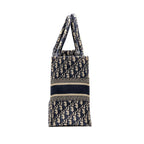 DIOR MEDIUM BOOK TOTE OBLIQUE EMBROIDERY ECRU/BLUE