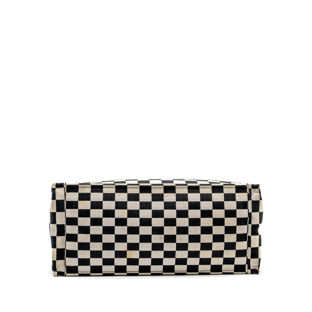DIOR LARGE BOOK TOTE WHITE CHECKERED EMBROIDERED CANVAS BLACK / WHITE