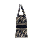 DIOR MEDIUM BOOK TOTE OBLIQUE EMBROIDERY ECRU/BLUE