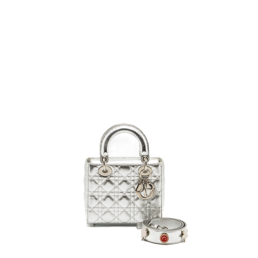 DIOR SMALL MY ABC LADY DIOR CANNAGE CALFSKIN METALLIC SILVER SHW