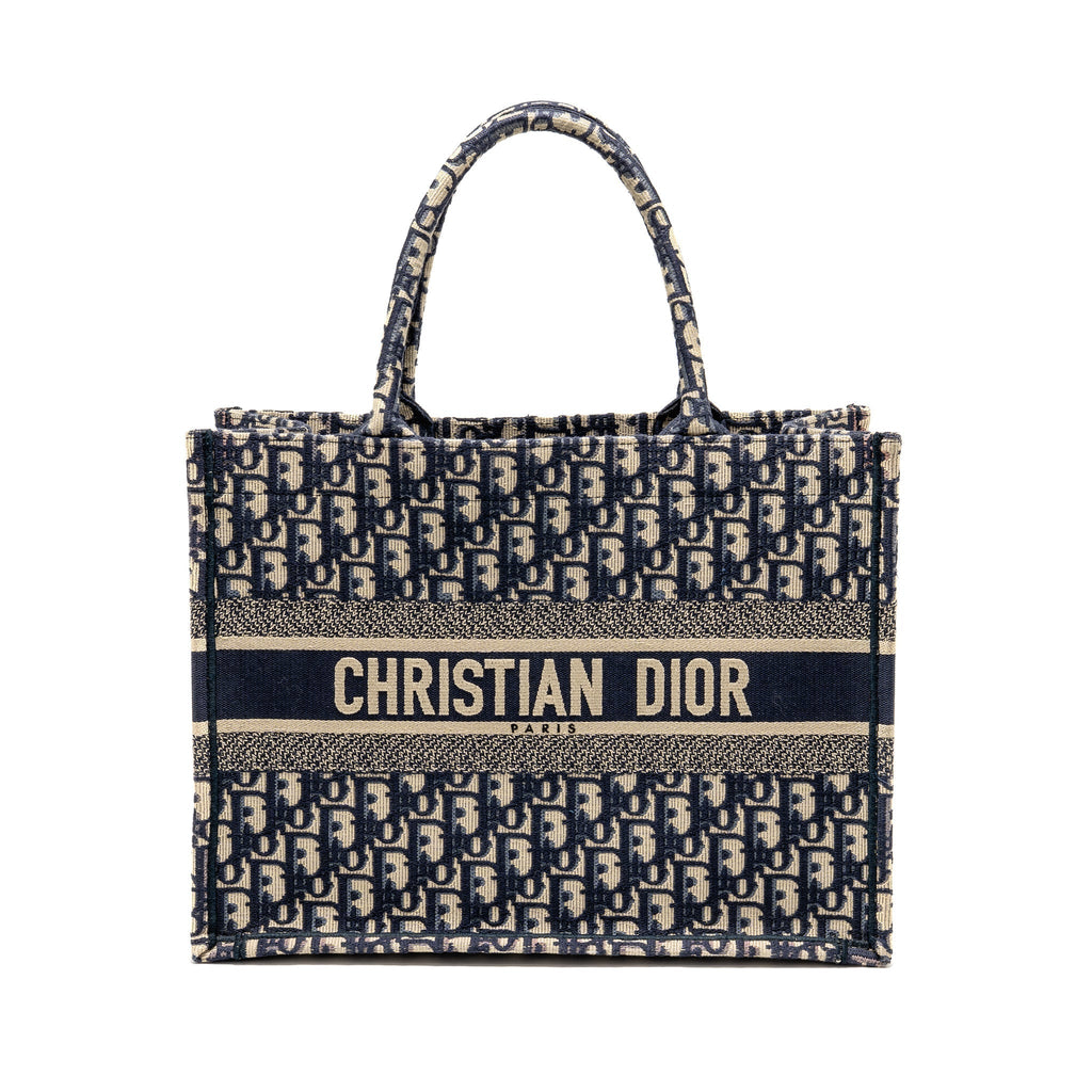 DIOR MEDIUM BOOK TOTE OBLIQUE EMBROIDERY ECRU/BLUE