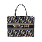 DIOR MEDIUM BOOK TOTE OBLIQUE EMBROIDERY ECRU/BLUE
