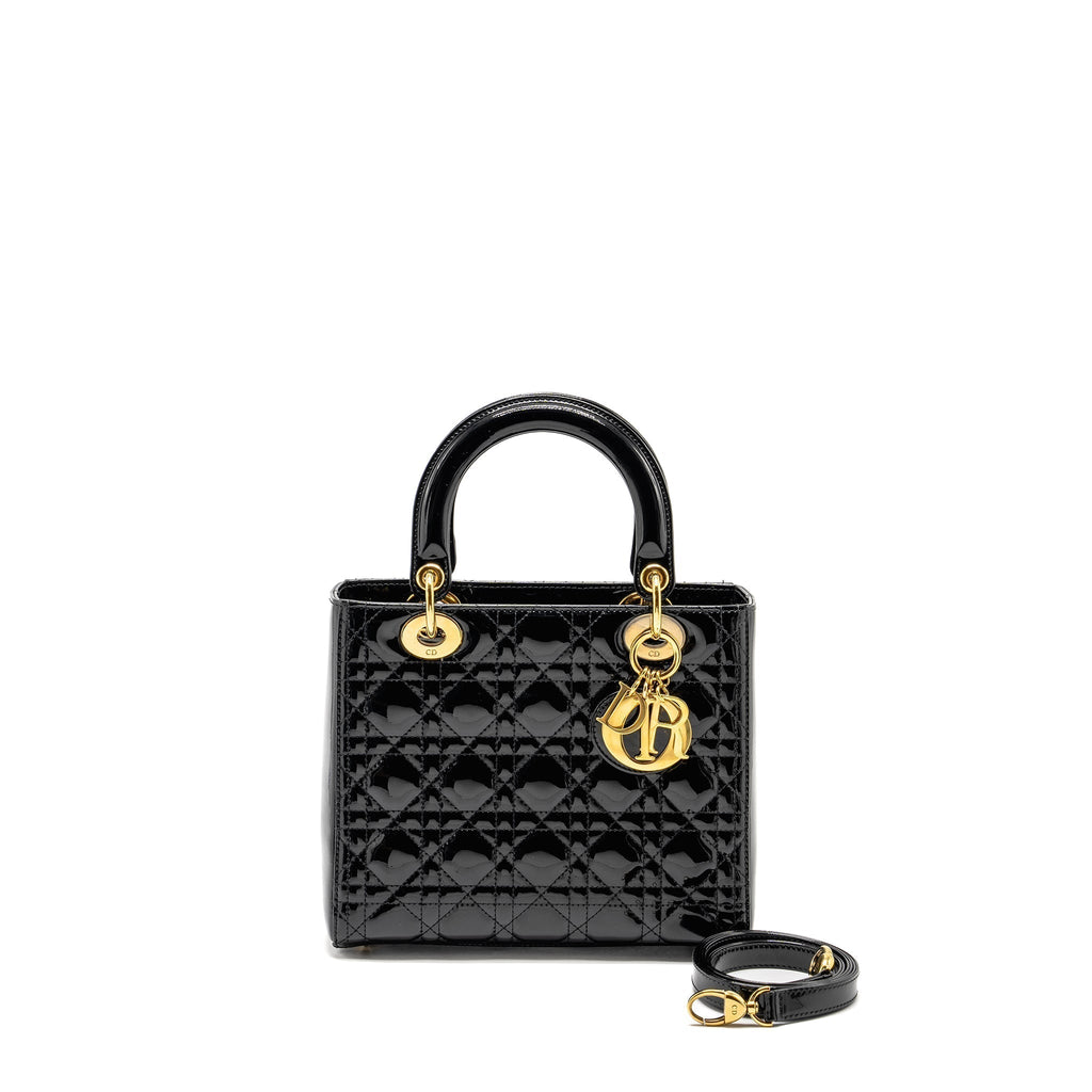 DIOR MEDIUM LADY DIOR PATENT BLACK GHW