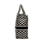 DIOR LARGE BOOK TOTE WHITE CHECKERED EMBROIDERED CANVAS BLACK / WHITE