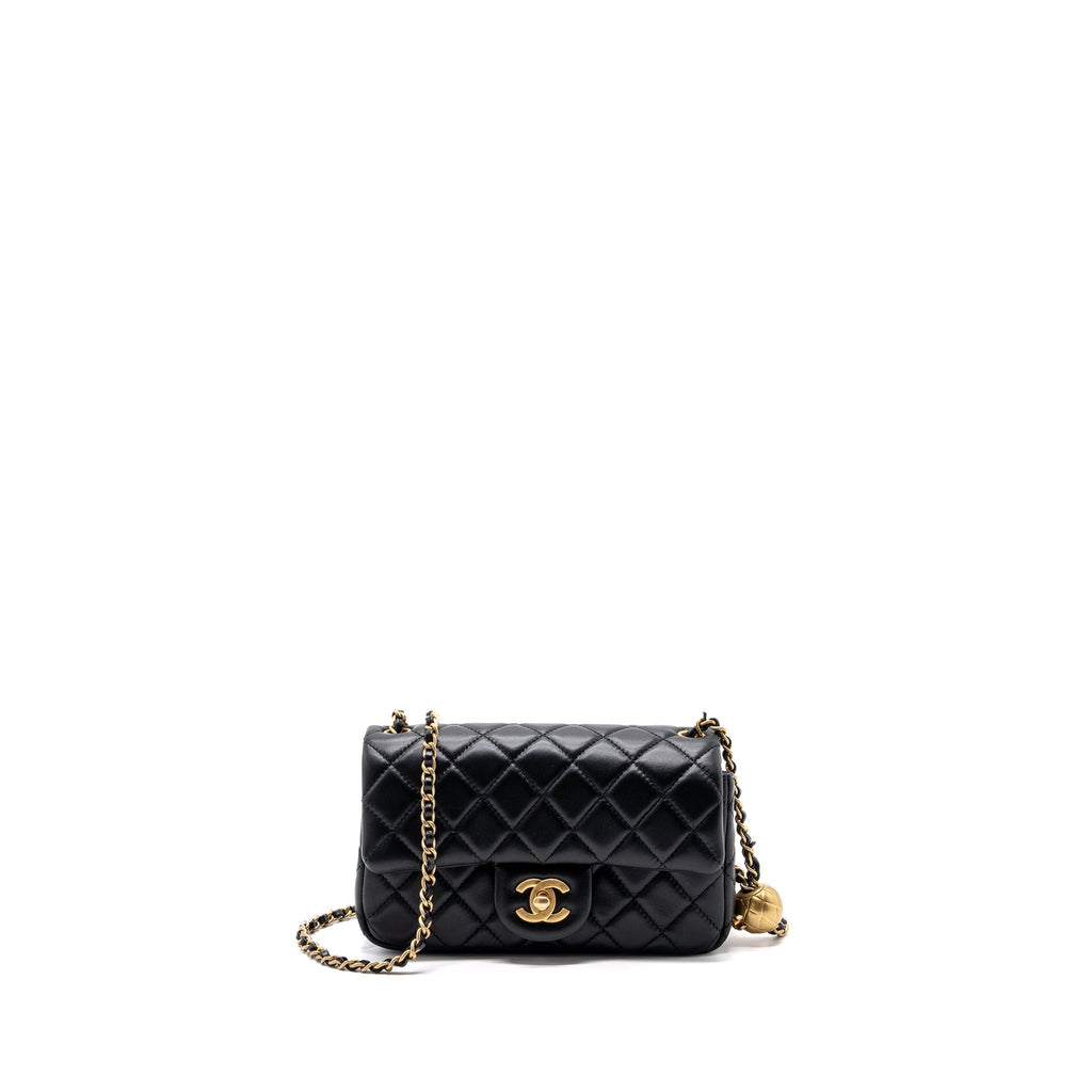 CHANEL PEARL CRUSH MINI RECTANGULAR FLAP BAG LAMBSKIN BLACK GHW