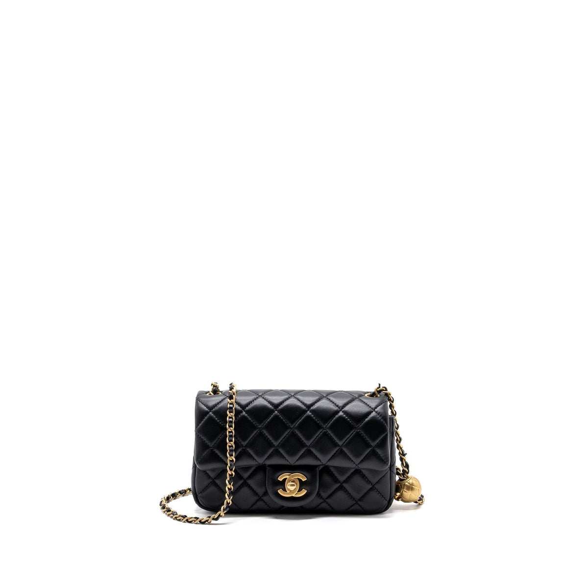 CHANEL PEARL CRUSH MINI RECTANGULAR FLAP BAG LAMBSKIN BLACK GHW