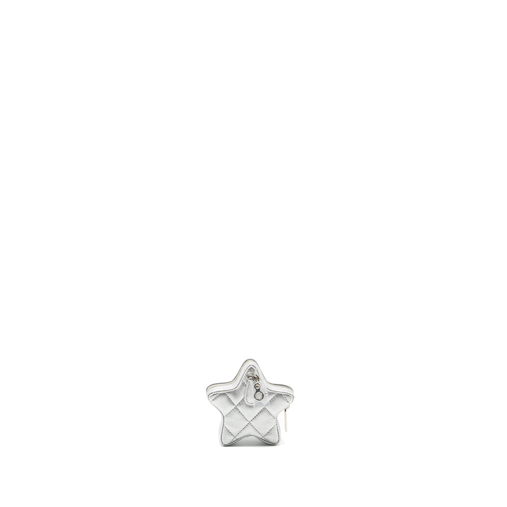 CHANEL STAR COIN PURSE/CHARM QUILTED LEATHER METALLIC SILVER SHW (MICROCHIP)