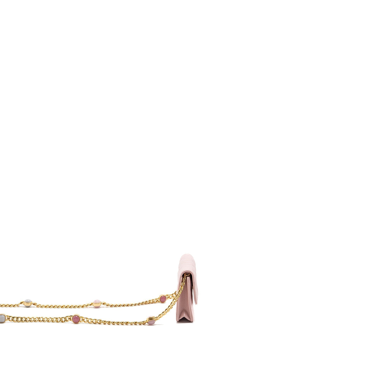CHANEL MINI FLAP CARD HOLDER WITH CHAIN LIMITED EDITION LAMBSKIN LIGHT PINK GHW (MICROCHIP)