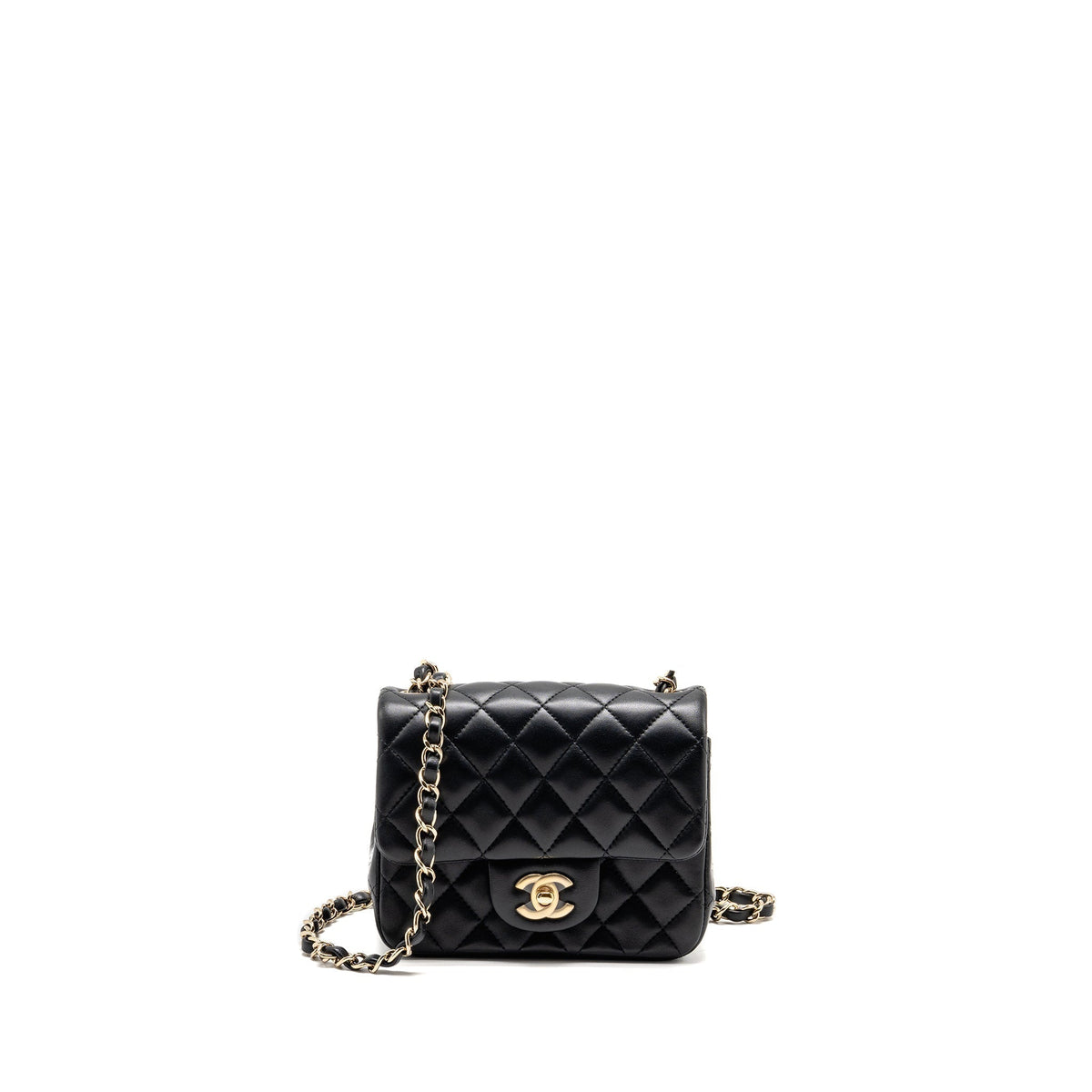 CHANEL MINI SQUARE FLAP BAG LAMBSKIN BLACK GHW