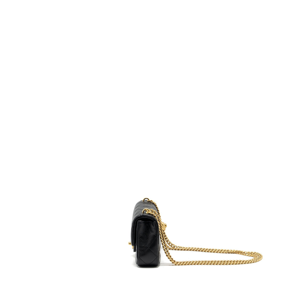 CHANEL 24P COCO LOVE MINI FLAP BAG ADJUSTABLE CHAIN CAVIAR BLACK GHW(MICROCHIP)