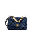 CHANEL LARGE 19 BAG DENIM DARK BLUE MULTICOLOR HARDWARE