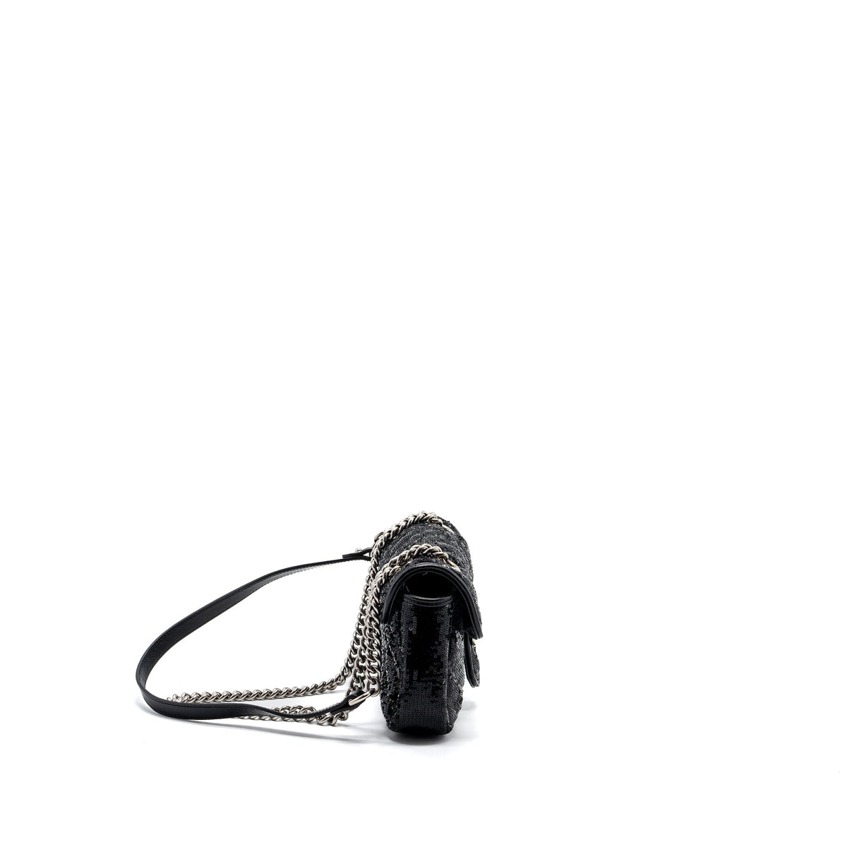 GUCCI MINI GG MARMONT MATELASSE BAG SEQUIN BLACK SHW