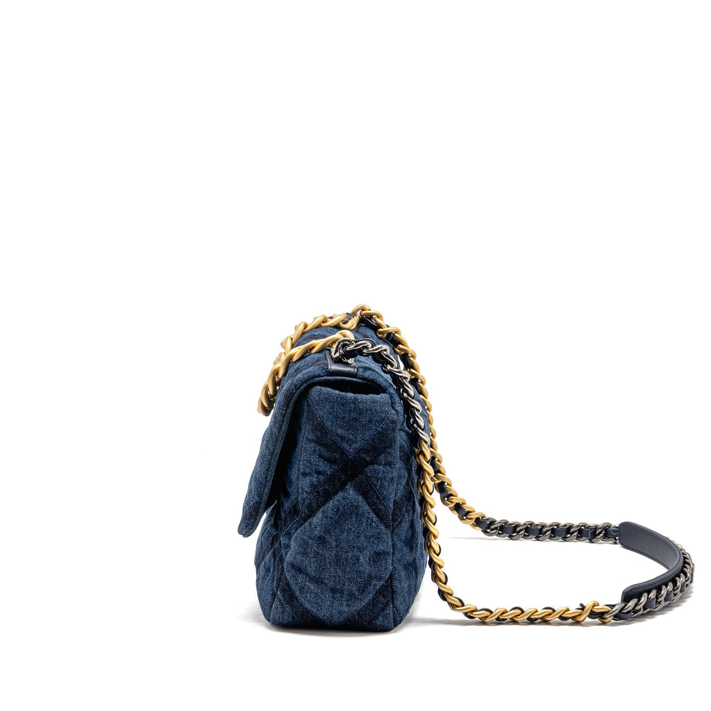 CHANEL LARGE 19 BAG DENIM DARK BLUE MULTICOLOR HARDWARE
