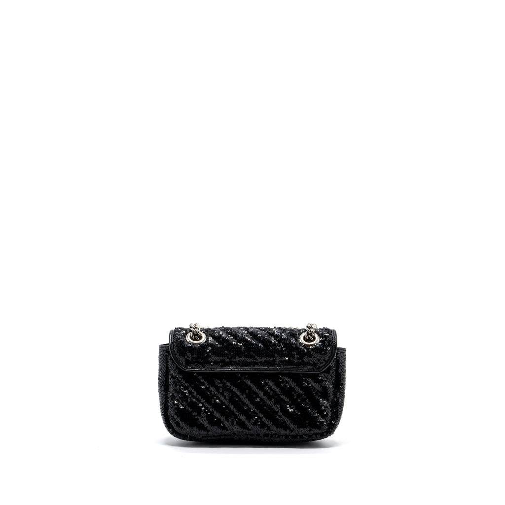 GUCCI MINI GG MARMONT MATELASSE BAG SEQUIN BLACK SHW