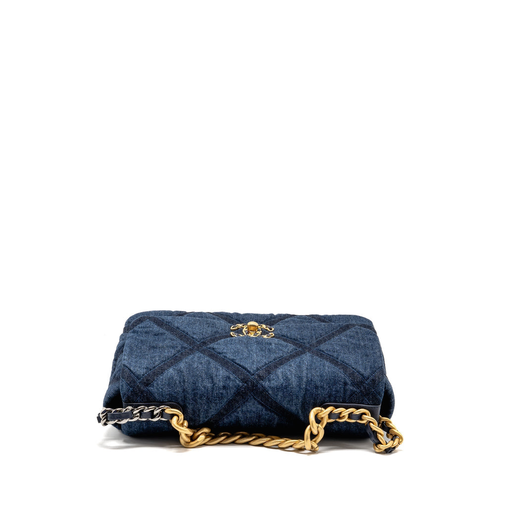 CHANEL LARGE 19 BAG DENIM DARK BLUE MULTICOLOR HARDWARE