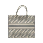 DIOR LARGE BOOK TOTE DIOR OBLIQUE EMBROIDERY ECRU/GREY