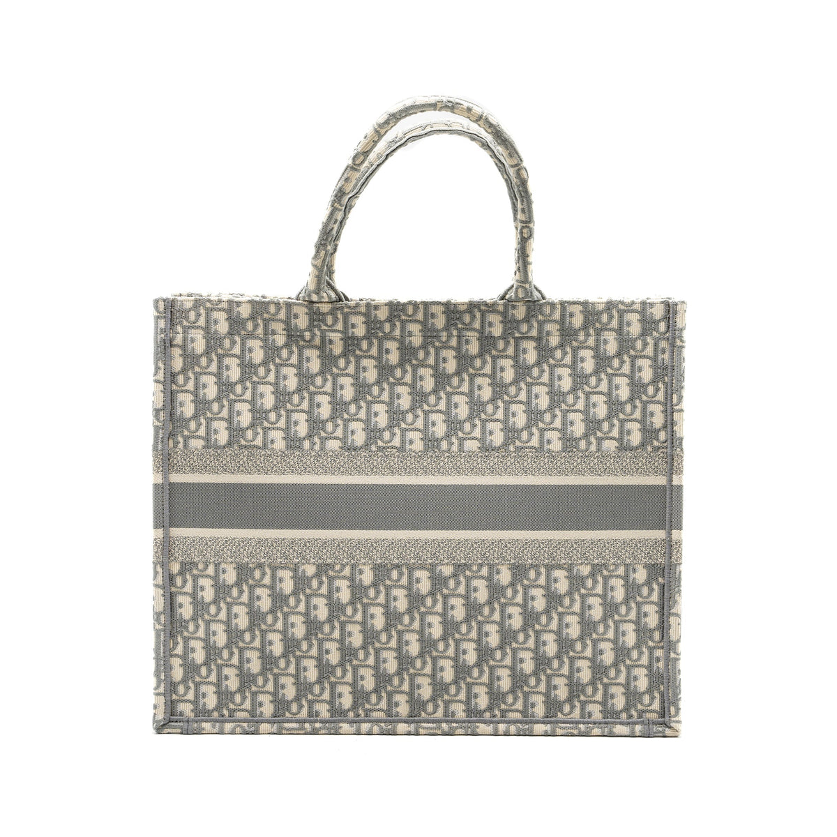 DIOR LARGE BOOK TOTE DIOR OBLIQUE EMBROIDERY ECRU/GREY