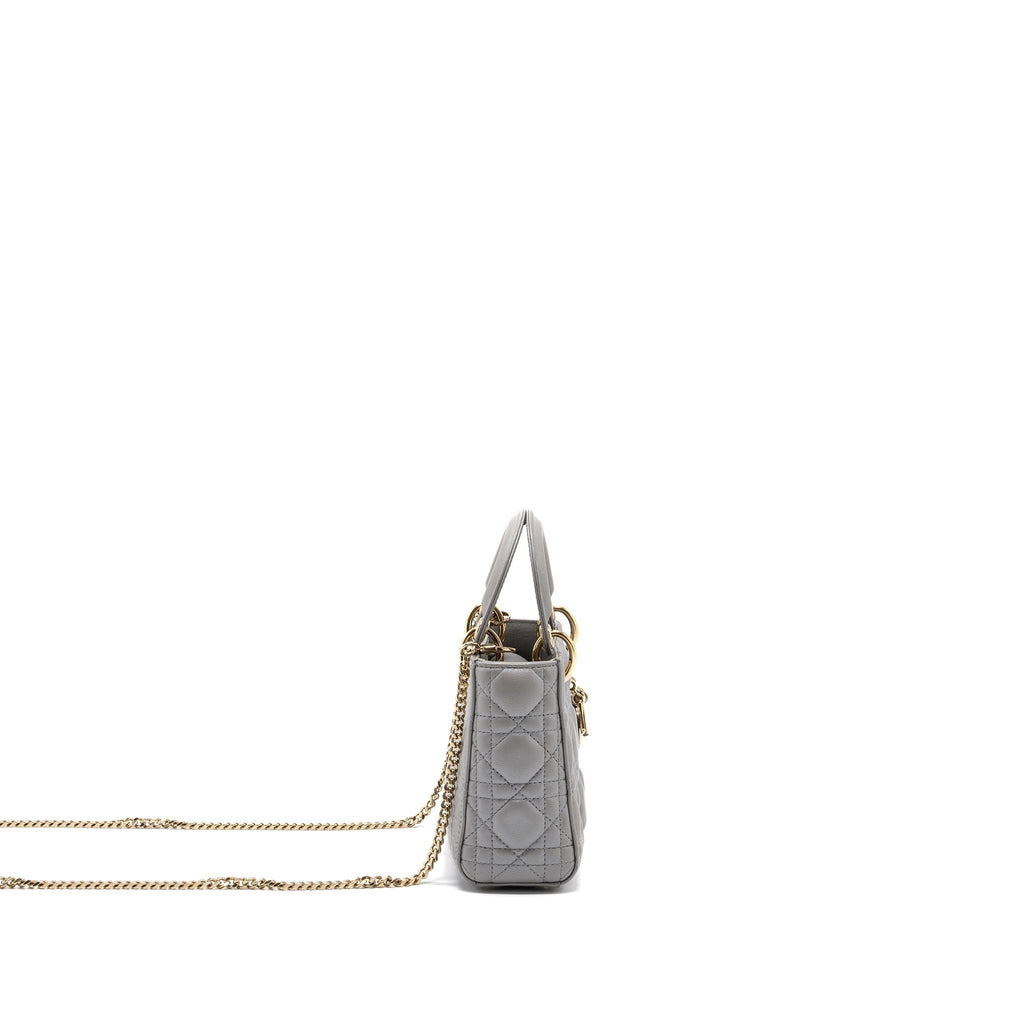 DIOR MINI LADY DIOR LAMBSKIN LIGHT GREY LGHW