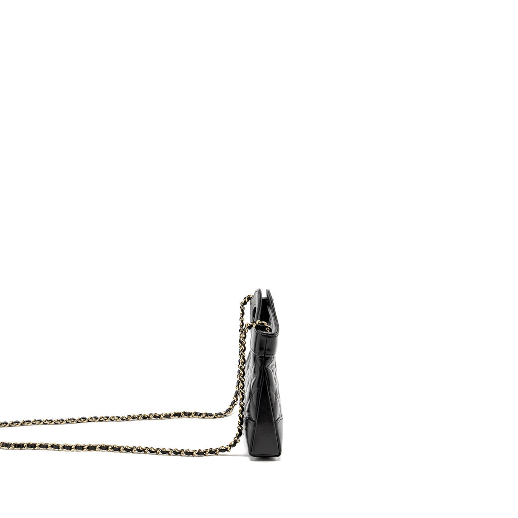 CHANEL MINI 31 CLUTCH WITH CHAIN SHINY CALFSKIN BLACK LGHW (MICROCHIP)
