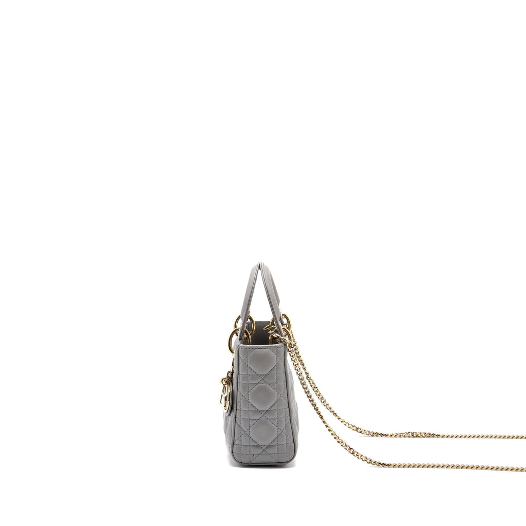 DIOR MINI LADY DIOR LAMBSKIN LIGHT GREY LGHW