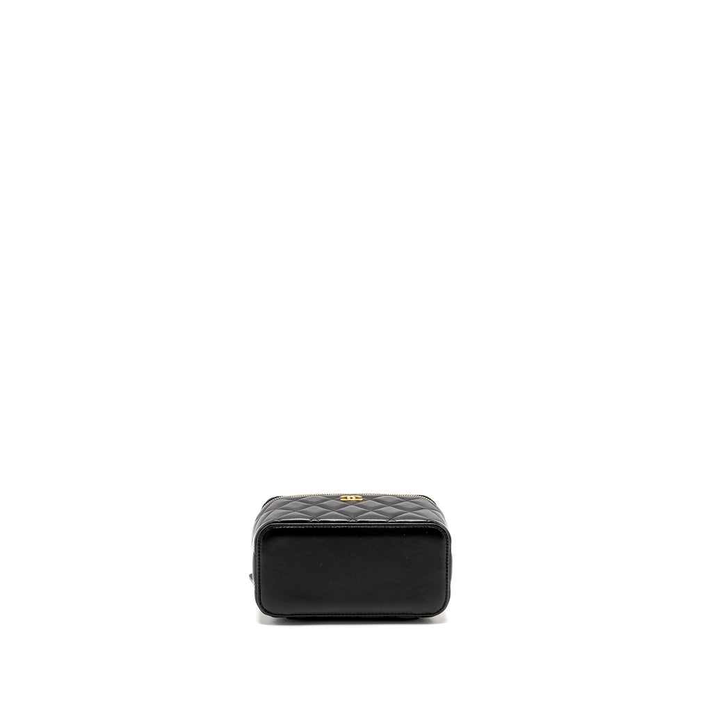 CHANEL TOP HANDLE LONG VANITY CASE LAMBSKIN BLACK GHW