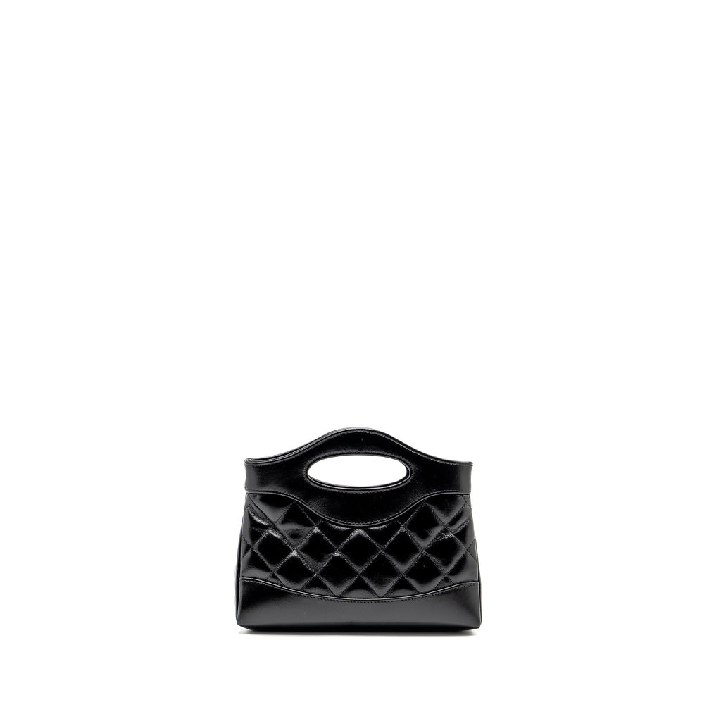 CHANEL MINI 31 CLUTCH WITH CHAIN SHINY CALFSKIN BLACK LGHW (MICROCHIP)