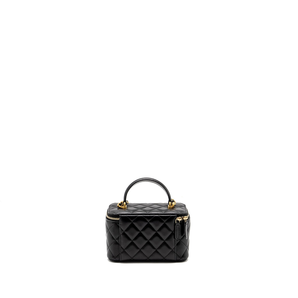 CHANEL TOP HANDLE LONG VANITY CASE LAMBSKIN BLACK GHW