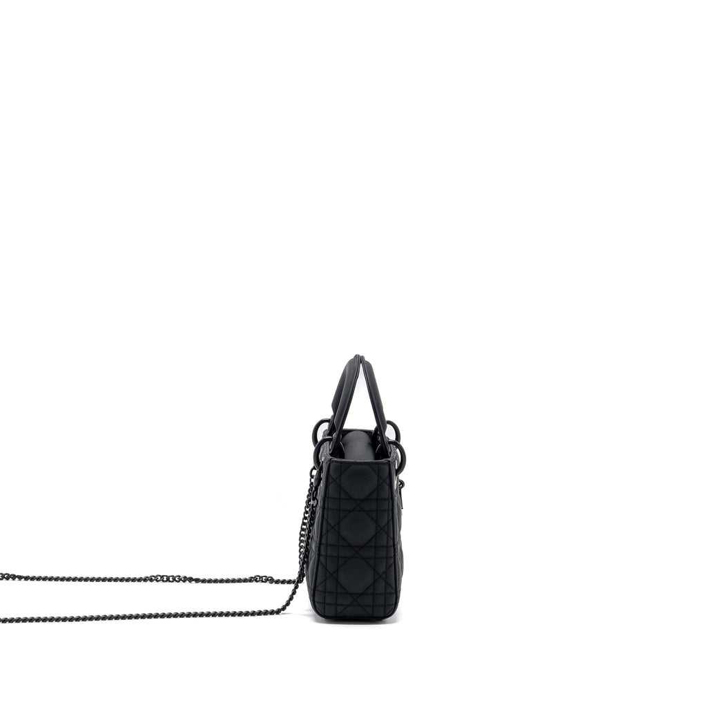 DIOR MINI LADY DIOR CANNAGE CALFSKIN BLACK WITH BLACK HARDWARE