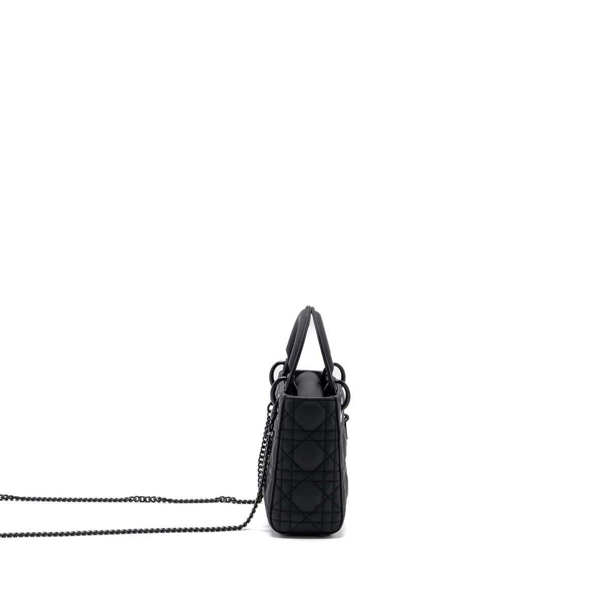 DIOR MINI LADY DIOR CANNAGE CALFSKIN BLACK WITH BLACK HARDWARE