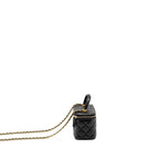 CHANEL TOP HANDLE LONG VANITY CASE LAMBSKIN BLACK GHW