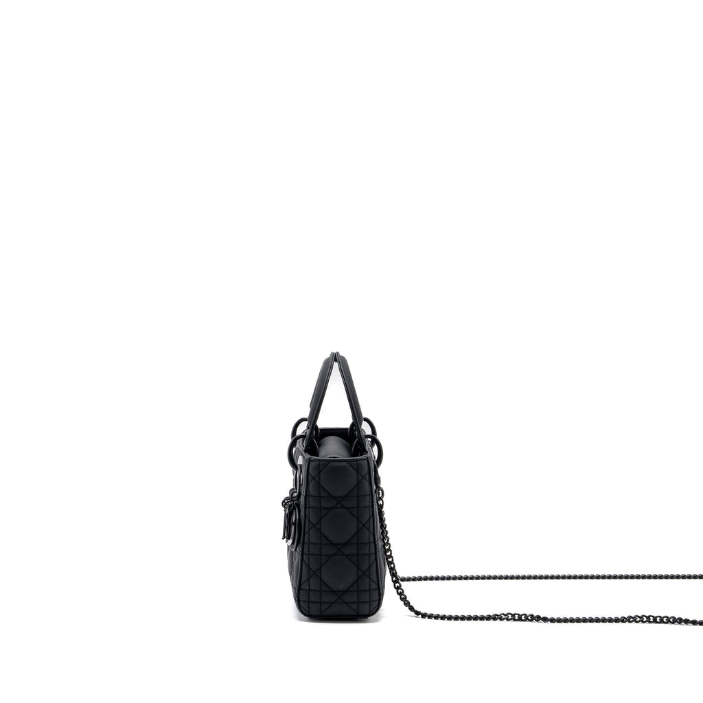 DIOR MINI LADY DIOR CANNAGE CALFSKIN BLACK WITH BLACK HARDWARE