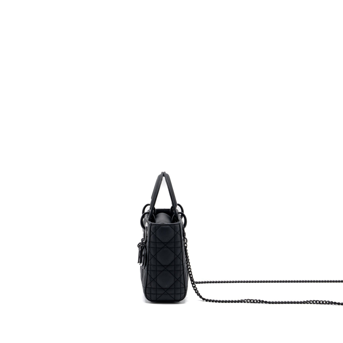 DIOR MINI LADY DIOR CANNAGE CALFSKIN BLACK WITH BLACK HARDWARE